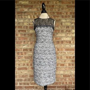 Rickie Freeman for Teri Jon Boucle Lace Trim Dress🖤